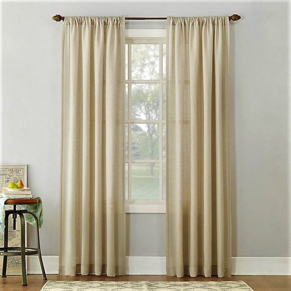 Semi-sheer Rod Pocket Window Curtains PAIR NEW - Picture 1 of 9